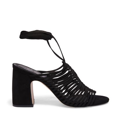 Sandália nobuck tiras macramé preto