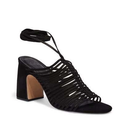 Sandália nobuck tiras macramé preto
