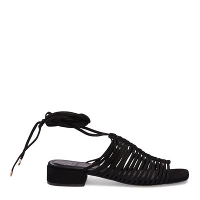 Sandália nobuck tiras macramé preto