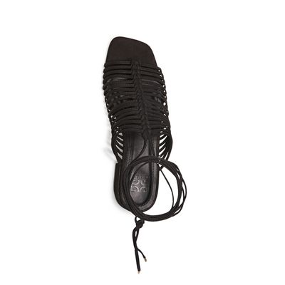 Sandália nobuck tiras macramé preto