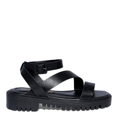 Flatform Tiras Couro Preto
