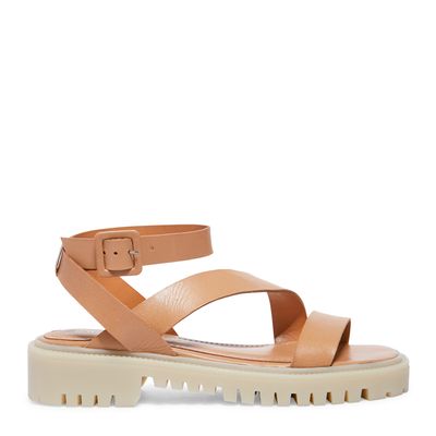Flatform Tiras Couro Caramelo