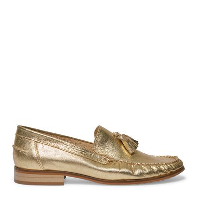 Mocassim Couro Cristal Ouro