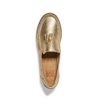 Mocassim Couro Cristal Ouro