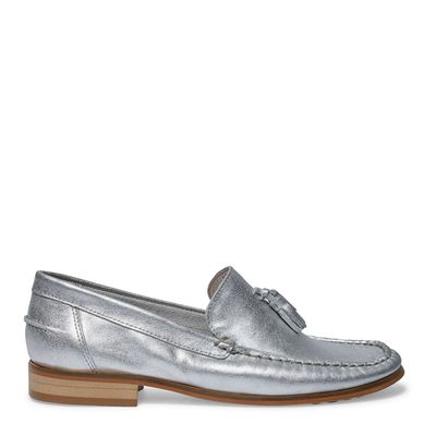 Mocassim Couro Cristal Prata