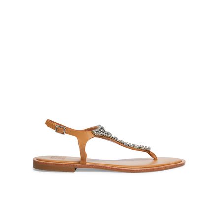 Rasteira Couro Caramelo Strass