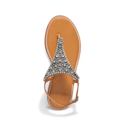 Rasteira Couro Caramelo Strass