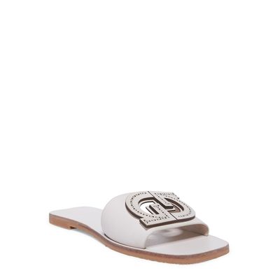 Rasteira couro creme monograma