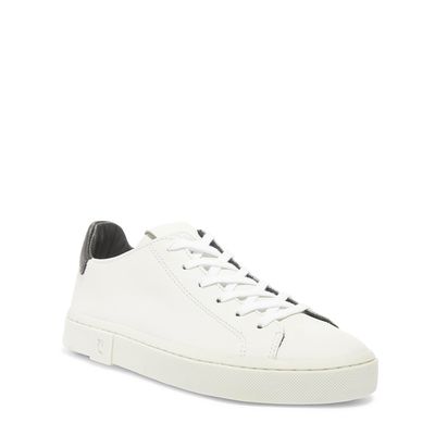 Tênis Couro Liso Branco e Preto