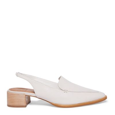 Scarpin Slingback Couro Creme Salto Bloco Baixo