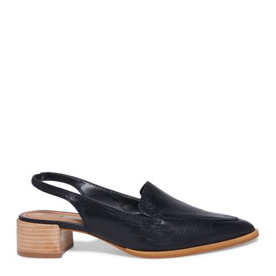 Scarpin Slingback Couro Preto Salto Bloco Baixo