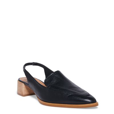 Scarpin Slingback Couro Preto Salto Bloco Baixo