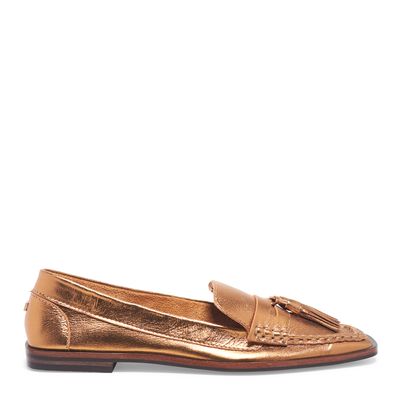 Mocassim tassel metalizado bronze