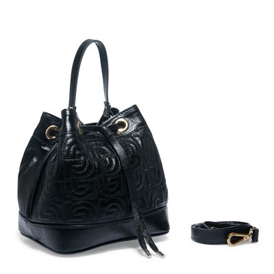 Bolsa Bucket Couro Cristal Preto