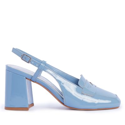 Scarpin Slingback Salto Bloco Verniz Glacial