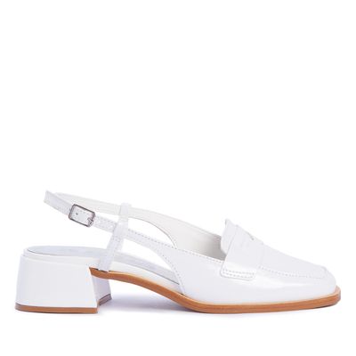 Scarpin Slingback Branco Salto Baixo