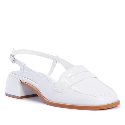 Scarpin Slingback Branco Salto Baixo