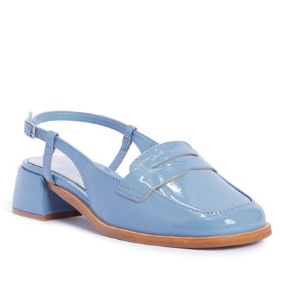 Scarpin Slingback Azul Salto Baixo