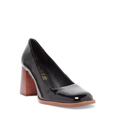 Scarpin Bico Quadrado Verniz Preto Salto Bloco