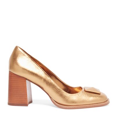 Scarpin Bico Redondo Metalizado Bronze
