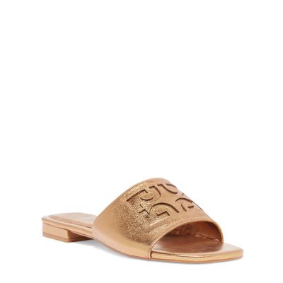 Rasteira slide bronze couro metalizado