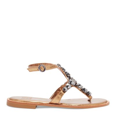 Rasteira Couro Cristal Bronze Pedrarias