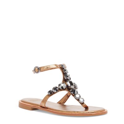 Rasteira Couro Cristal Bronze Pedrarias