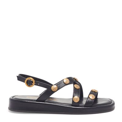 Sandália Flatform Tiras Couro Preto