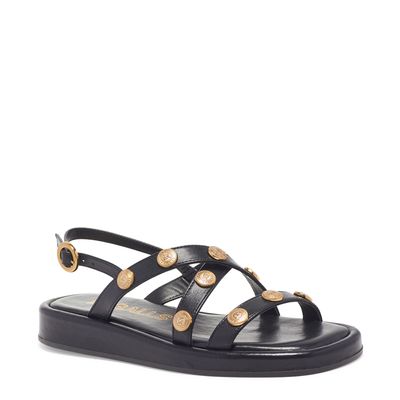 Sandália Flatform Tiras Couro Preto