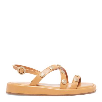 Sandália Flatform Tiras Couro Caramelo