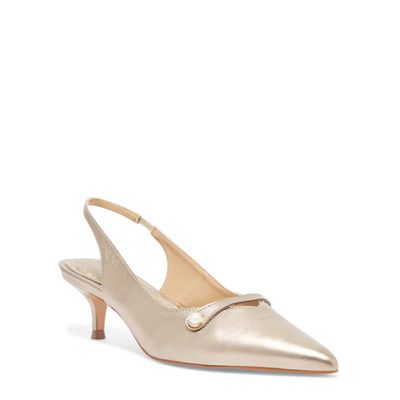 Scarpin slingback dourado pérola