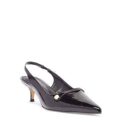 Scarpin slingback verniz preto pérola