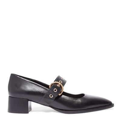 Scarpin Mary Jane Couro Preto Ilhós