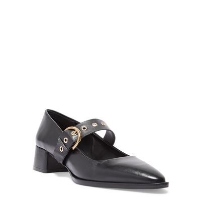 Scarpin Mary Jane Couro Preto Ilhós