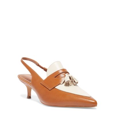Scarpin slingback Marrom Couro
