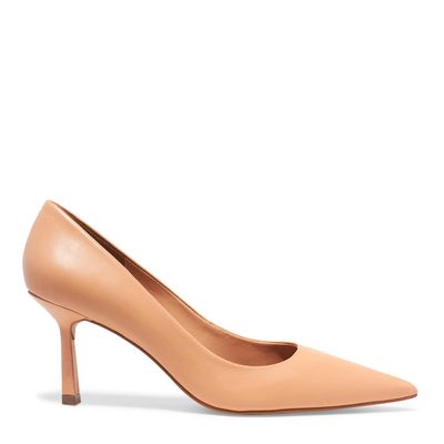 Scarpin Couro Bege Bico Fino
