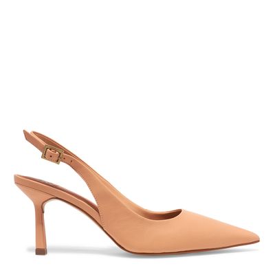 Scarpin Slingback Couro Bege Bico Fino