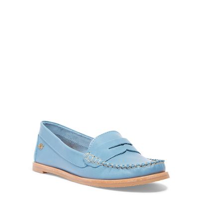 Mocassim Azul bico redondo couro