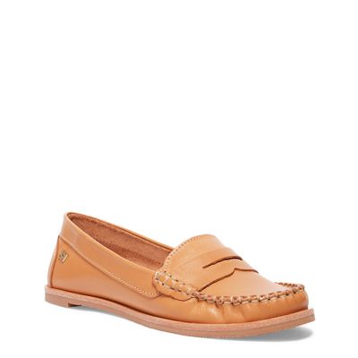 Mocassim bico redondo couro caramelo