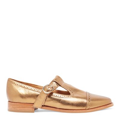 Mocassim Mary Jane Metalizado Bronze