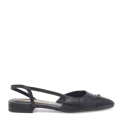 Sapatilha Slingback Couro Preto Verniz