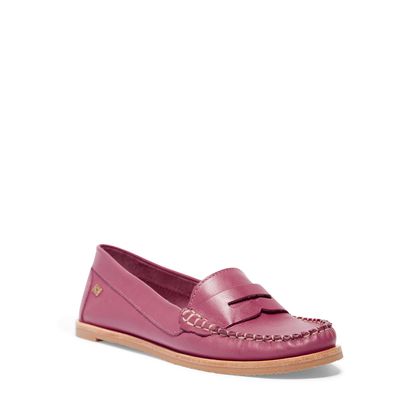 Mocassim bico redondo couro magenta