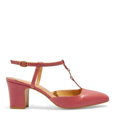 Scarpin Bico Redondo Couro Rosa Magenta