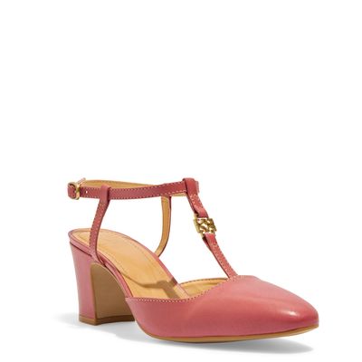 Scarpin Bico Redondo Couro Rosa Magenta