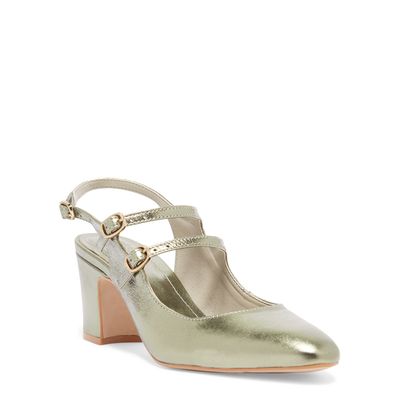 Scarpin Slingback Verde Metalizado