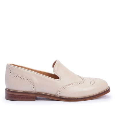 Mocassim Oxford bico redondo couro off white