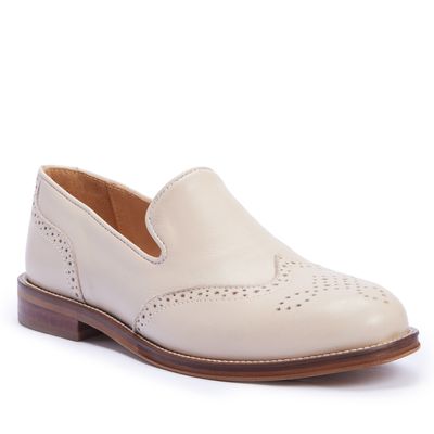 Mocassim Oxford bico redondo couro off white