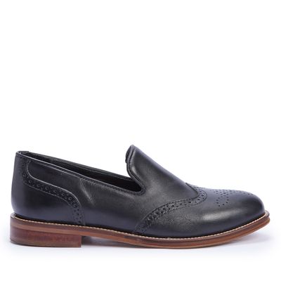 Mocassim Oxford bico redondo couro preto