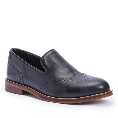 Mocassim Oxford bico redondo couro preto