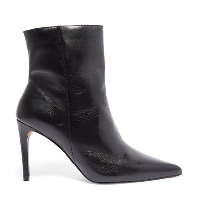 Bota Salto E Bico Fino Couro Preto